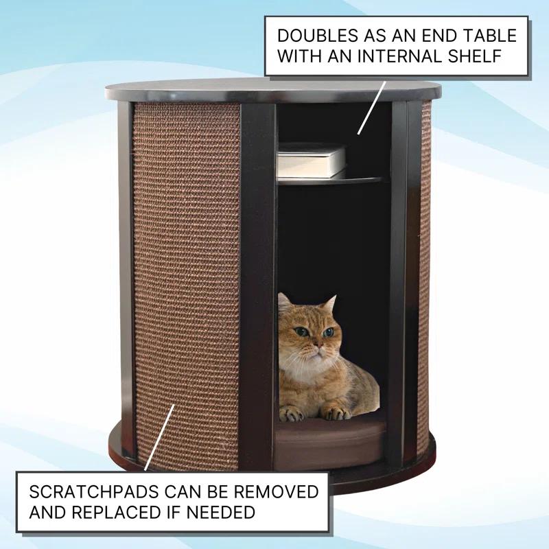 Purrrrfect End Table Cat Bed - Wood Cat Furniture Nightstand, Replaceable Scratch Pad & Cushion