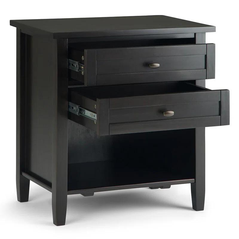 Shaker Style Solid Wood 2-Drawer Nightstand in Dark Hickory Brown