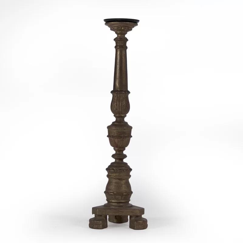 Rustic Wood Taper Floor Candlestick with Distressed Finish