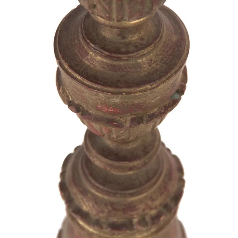 Rustic Wood Taper Floor Candlestick with Distressed Finish