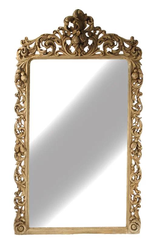 Estelle Rectangular Natural Wood Wall Mirror with Gold Accents