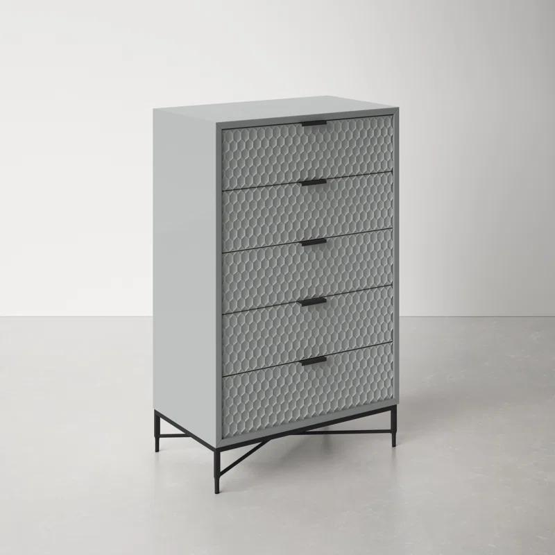 Milo Transitional 5-Drawer Dresser in Light Slate Grey with Felt-Lined Drawer