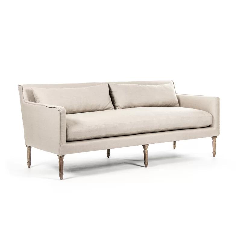 Elegant Gray Linen 79'' Sofa with Limed Oak Frame and Removable Cushions