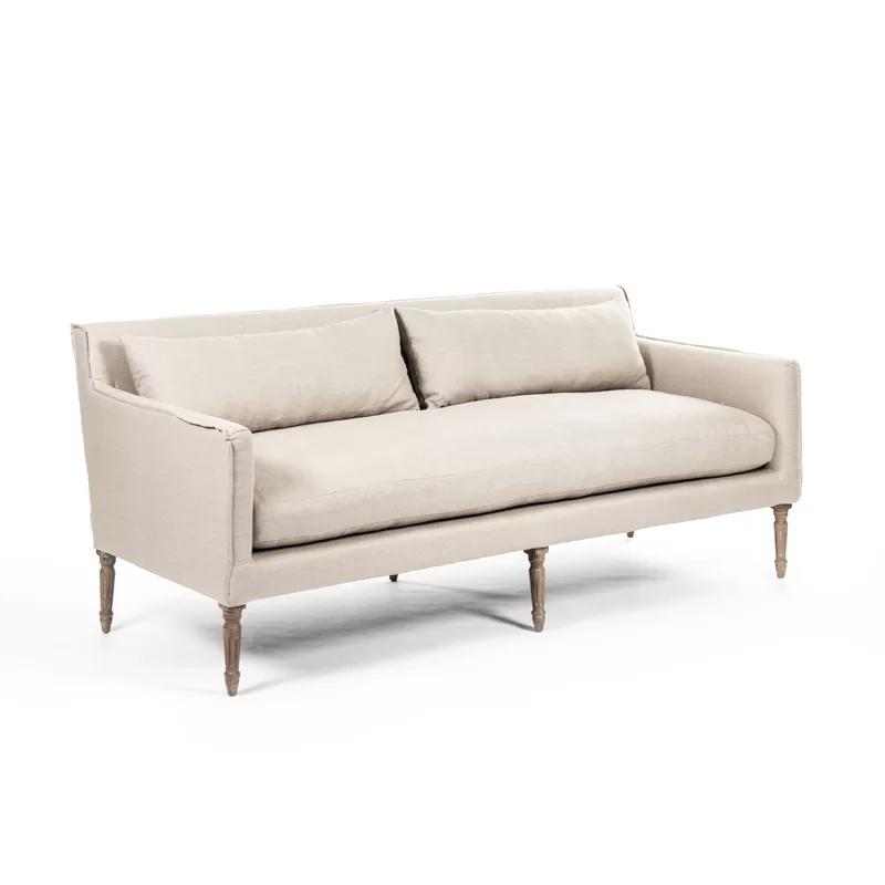 Elegant Gray Linen 79'' Sofa with Limed Oak Frame and Removable Cushions