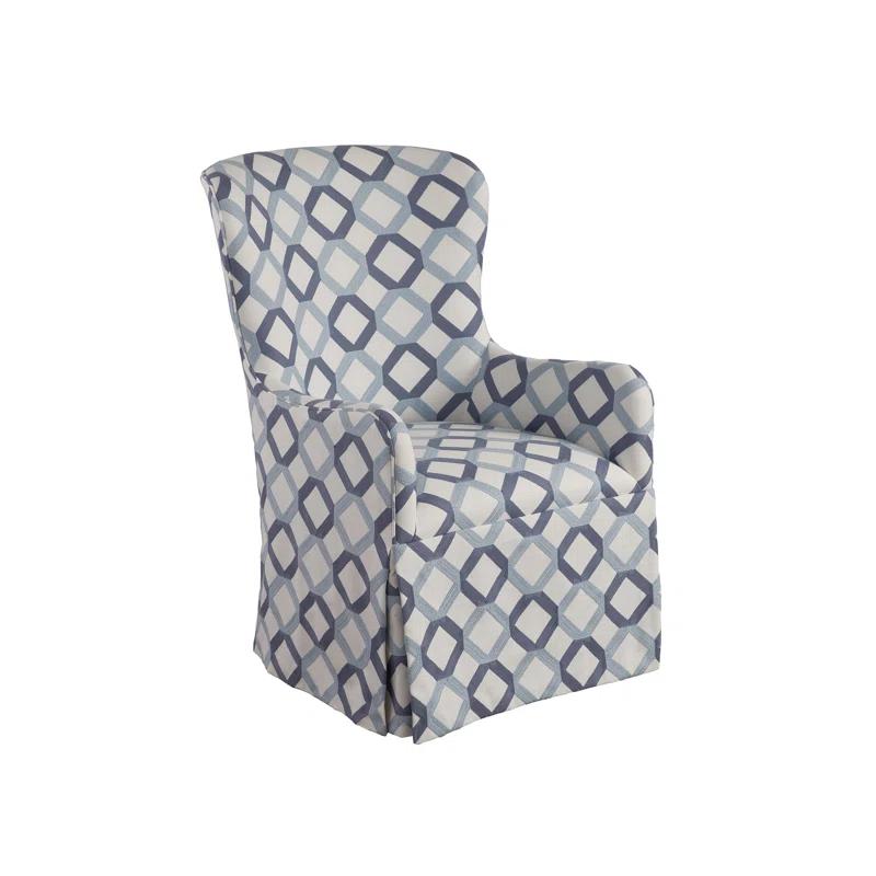 Blue Geometric Patterned Barrel Wingback Chair