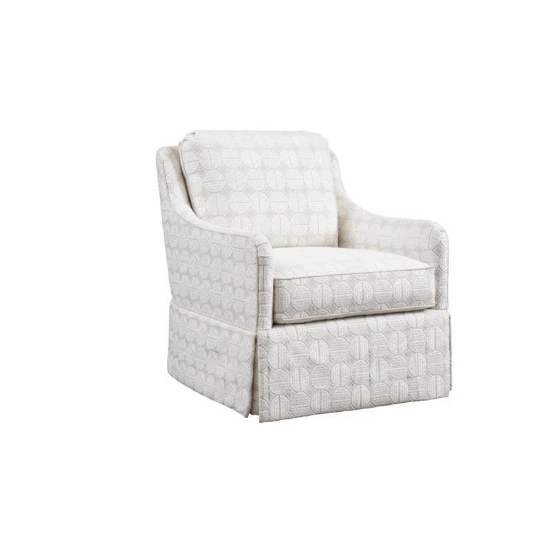 Beige and Gray Down-Filled Swivel Armchair with Polyester Blend Upholstery