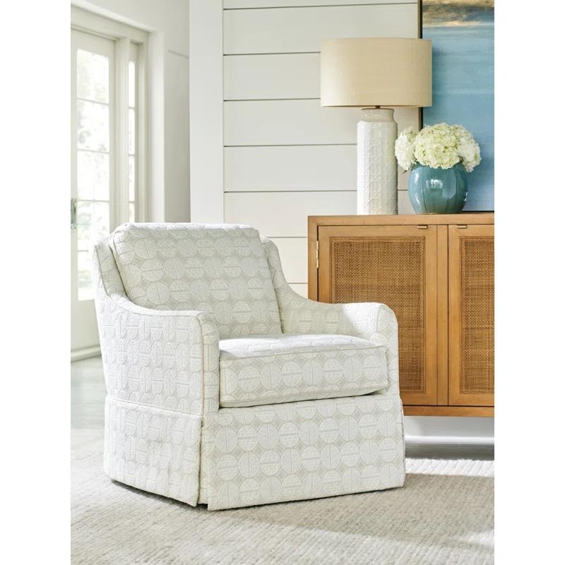 Beige and Gray Down-Filled Swivel Armchair with Polyester Blend Upholstery