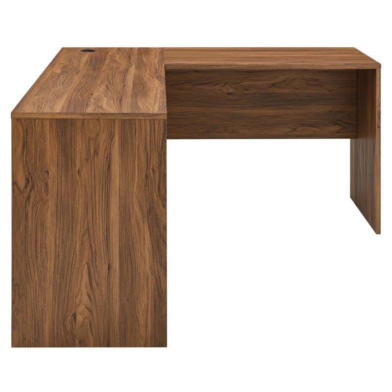 Modern L-Shaped Workstation Desk with File Cabinet, White and Walnut