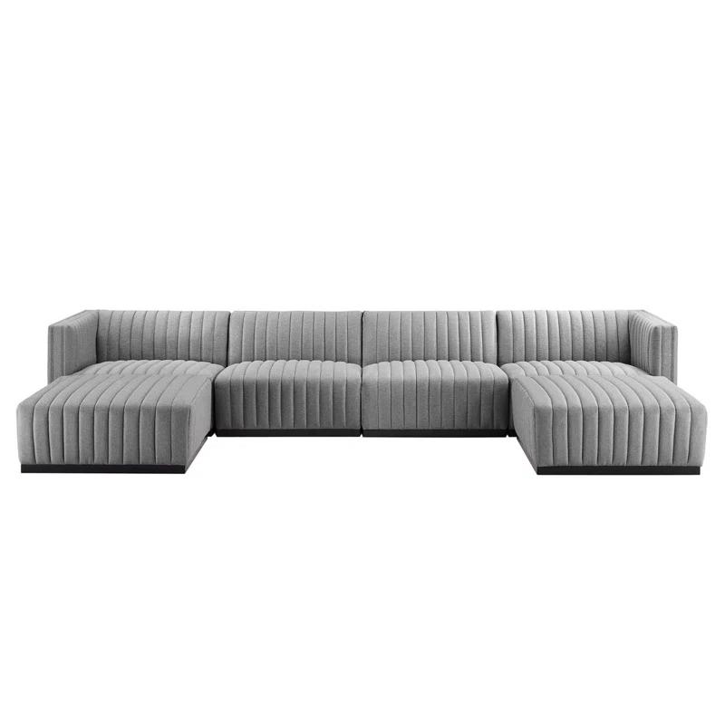 Elegant Tufted Faux Leather 6-Piece Sectional Sofa in Black and Light Gray