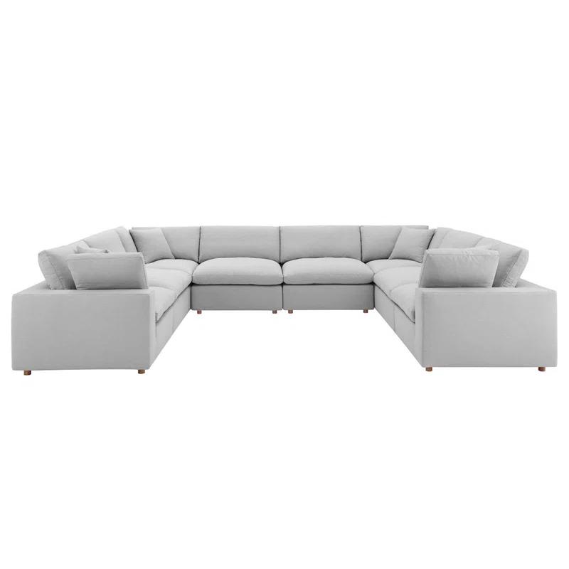 Luxurious Light Gray Linen & Wood 8-Piece Sectional Sofa with Down Fill Cushions