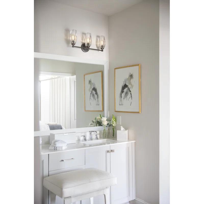 Hinkley Ana 3-Light Bath Vanity w/ Faceted Heavy-Cut Diamond-Shaped Crystal Shades - Black Oxide