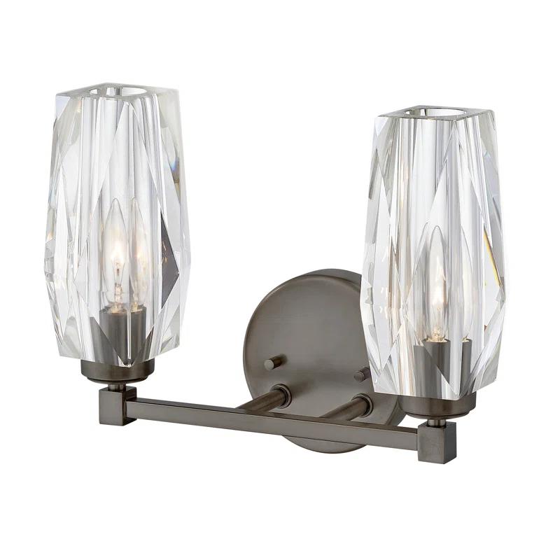 Hinkley Ana 2-Light Bath Vanity w/ Faceted Heavy-Cut Diamond-Shaped Crystal Shades - Black Oxide