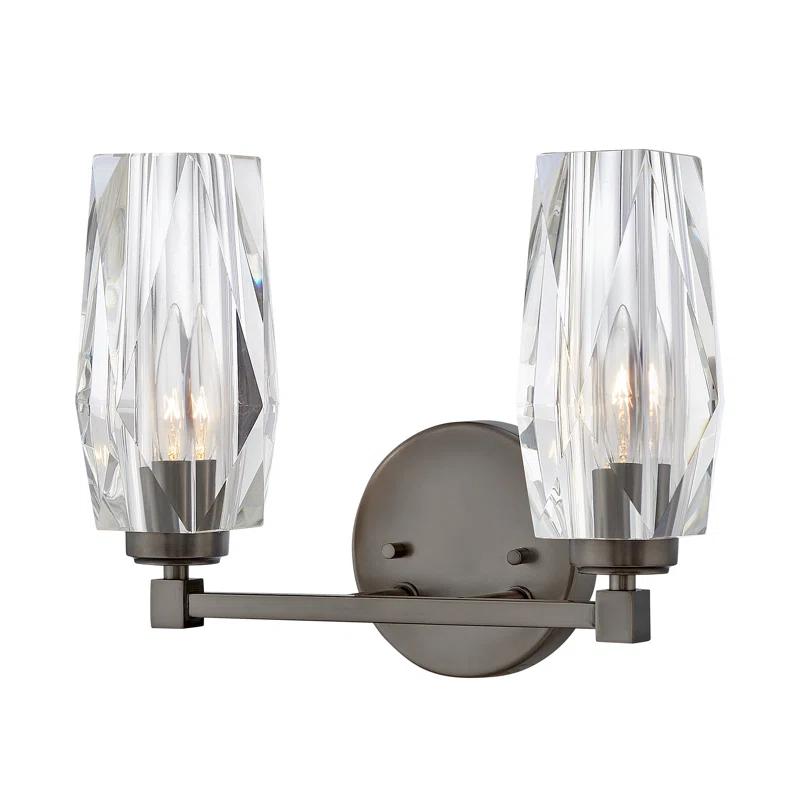 Hinkley Ana 2-Light Bath Vanity w/ Faceted Heavy-Cut Diamond-Shaped Crystal Shades - Black Oxide