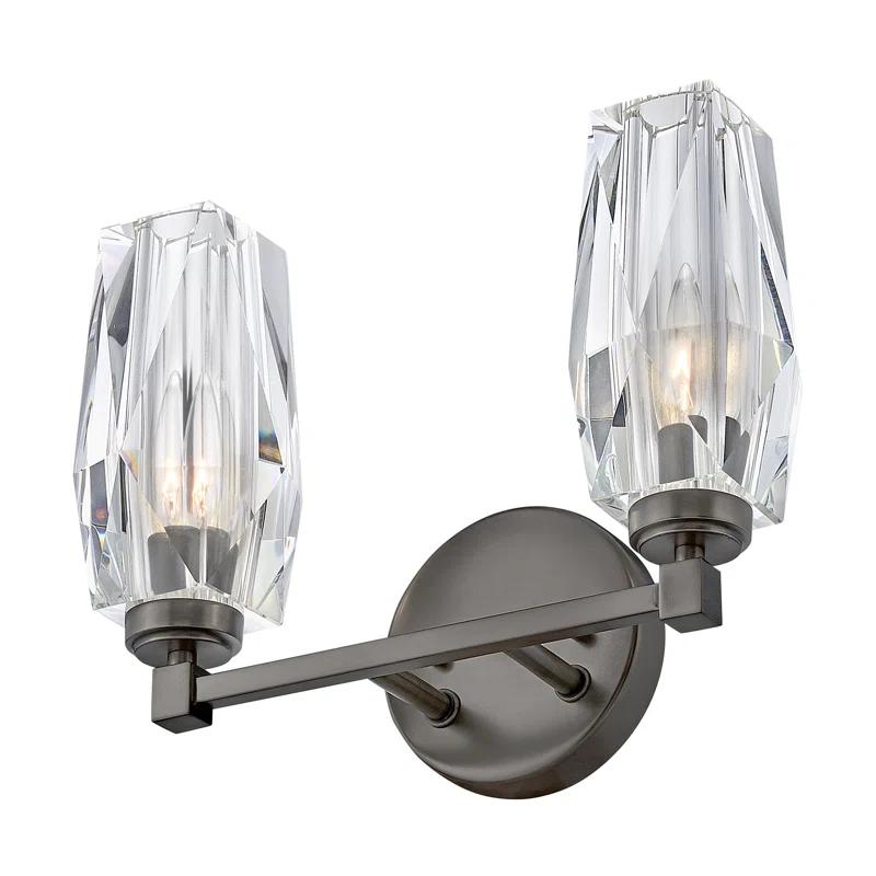 Hinkley Ana 2-Light Bath Vanity w/ Faceted Heavy-Cut Diamond-Shaped Crystal Shades - Black Oxide