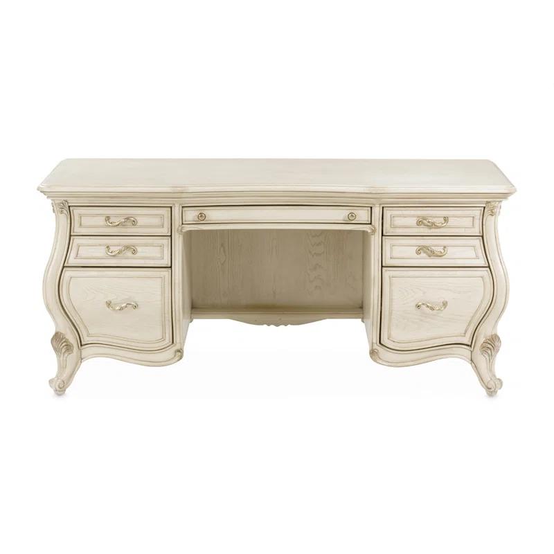 Champagne Solid Wood Executive Desk with Filing Drawer