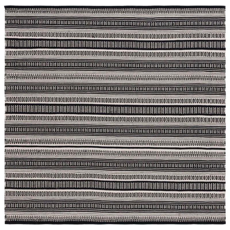 Montauk 6' Square Black and Ivory Flat Woven Cotton Rug