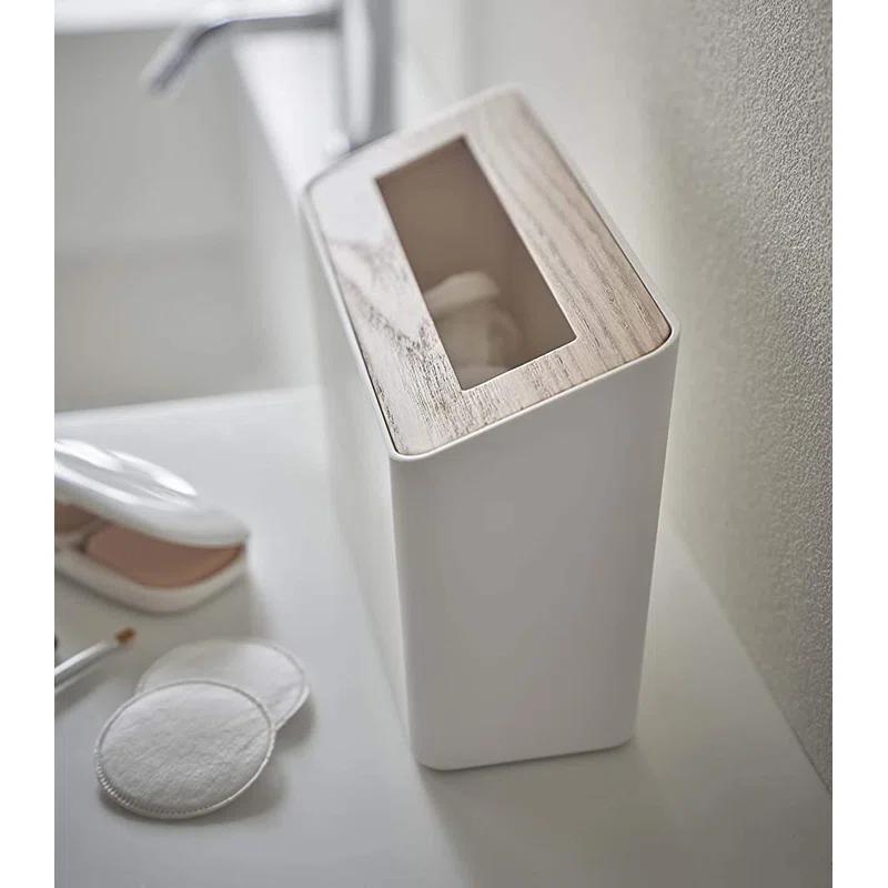 Ash & White Compact Tabletop Waste Bin with Removable Lid, 0.45 Gallons