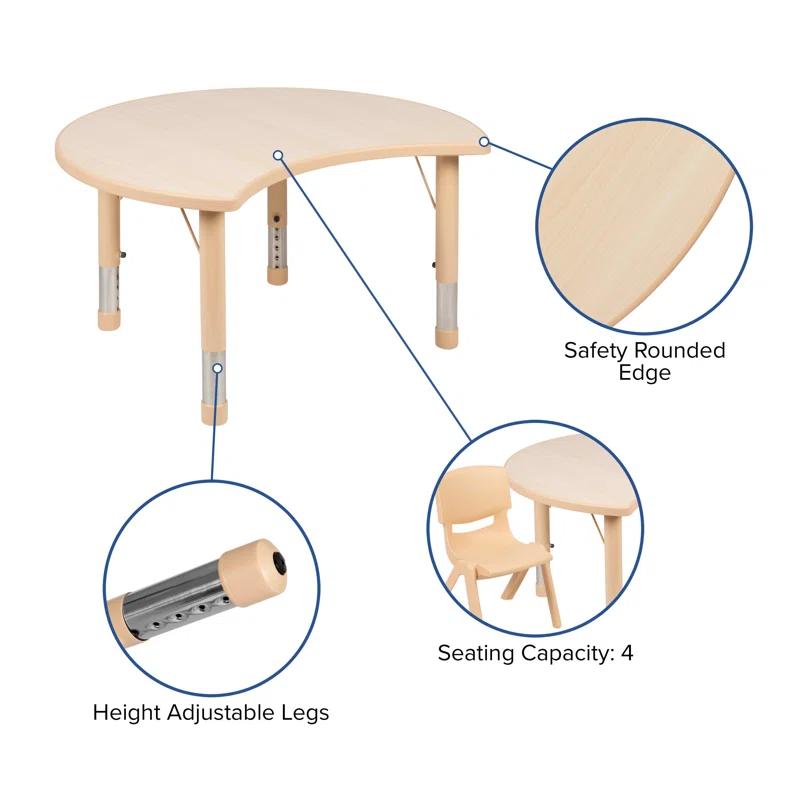 Flash Furniture Goddard 25.125"W x 35.5"L Crescent Plastic Adjustable Activity Table-Seats 4