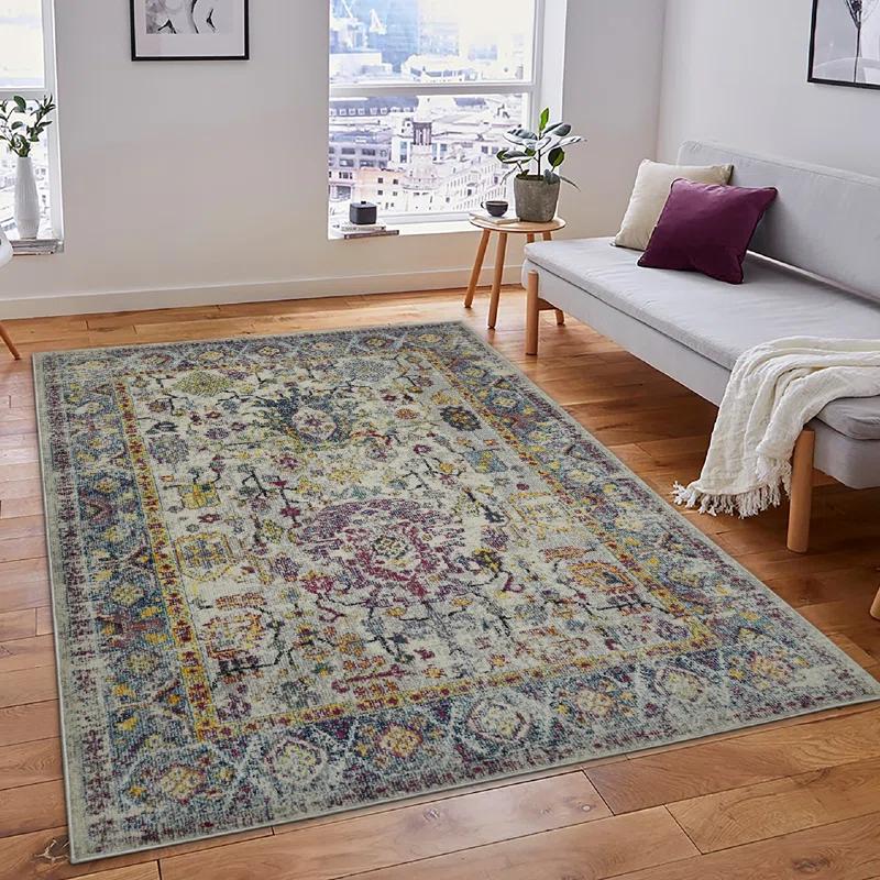 Rectangular Gray Synthetic Stain-Resistant Area Rug