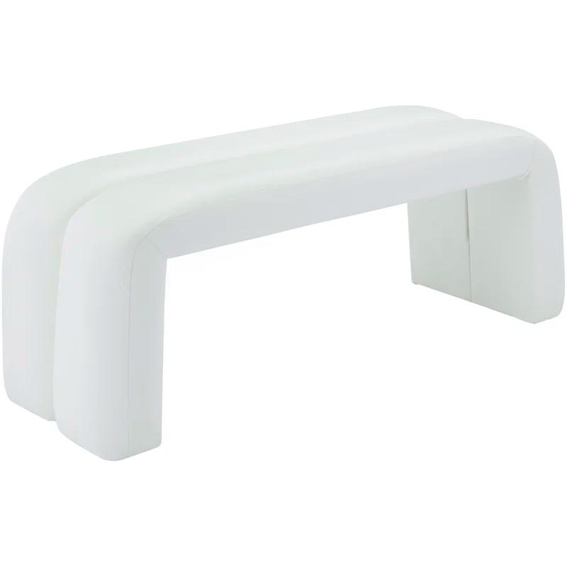 Arc White Faux Leather Tufted Bench with Straight Legs