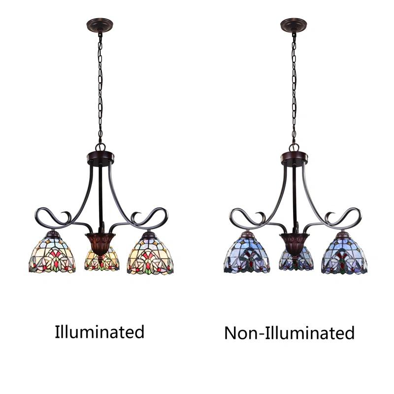 Grenville Victorian Mini-Chandelier in Blackish Bronze with Stained Glass