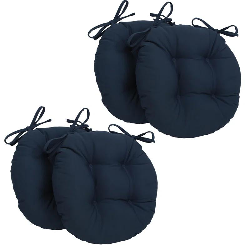 Navy Polycotton 16" Round Tufted Indoor Chair Cushions, Set of 4