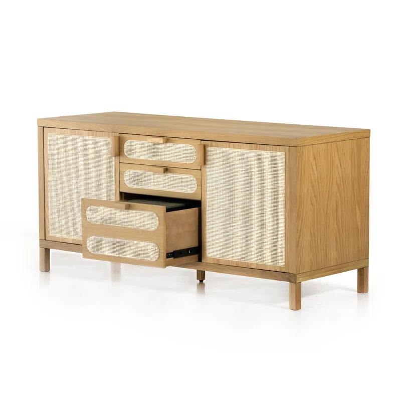 Honey Oak 65'' Transitional Filing Sideboard with Cane Paneling