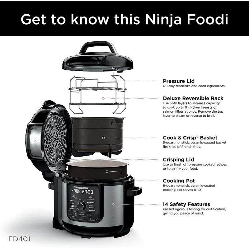 Ninja Foodi 8 Qt. Deluxe XL Black and Stainless Steel Pressure Cooker