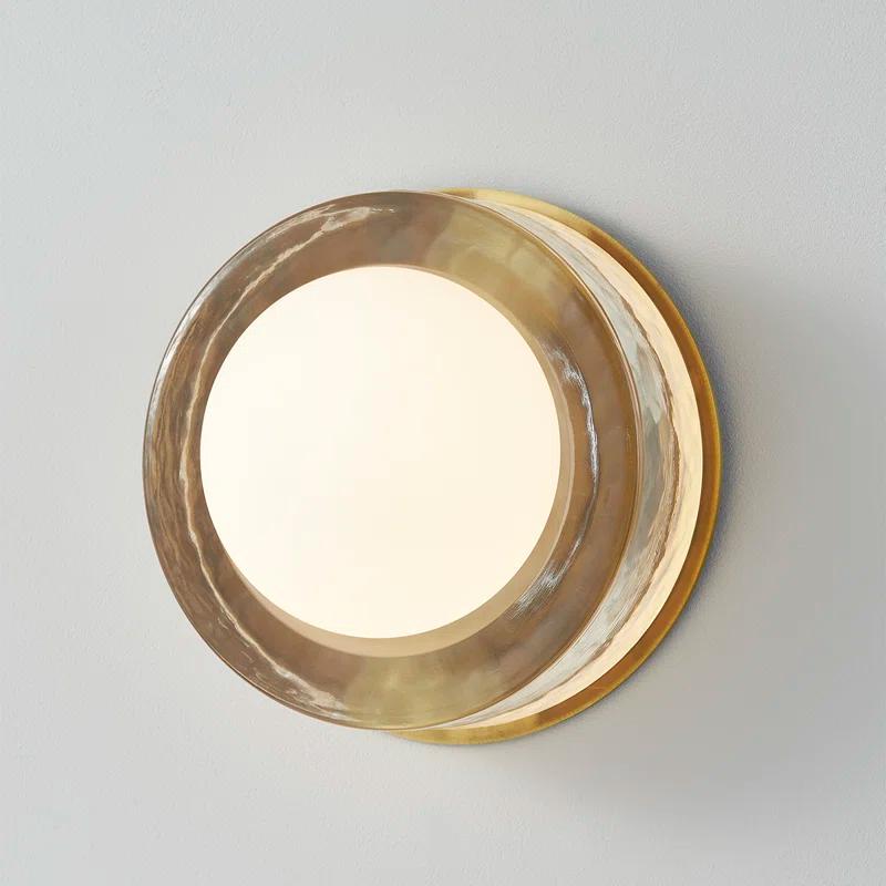 Aged Brass Round Opal Glass 1-Light Energy Star Wall Sconce