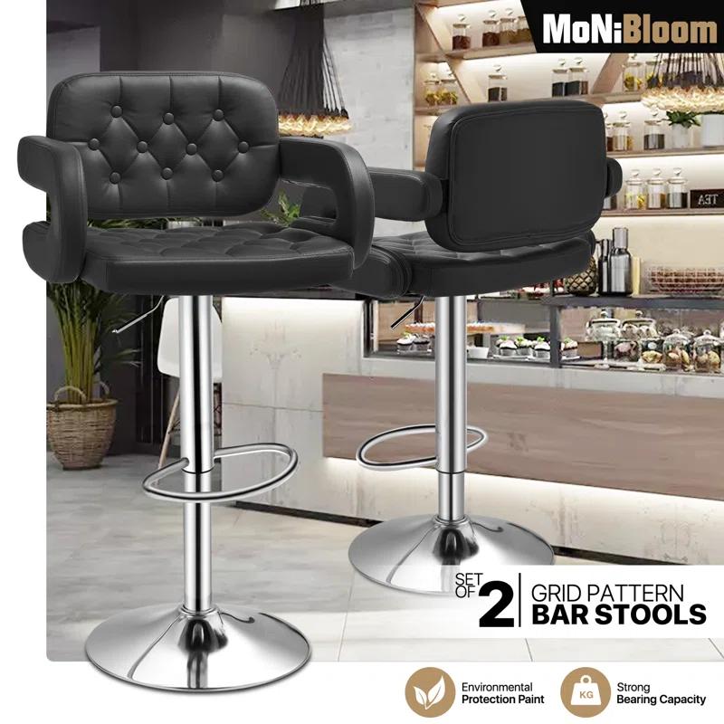 Brayden Studio® Greno Faux Leather Swivel Bar Stools, Adjustable Counter Height Barstools with Backrest and Armrest (Set of 2)