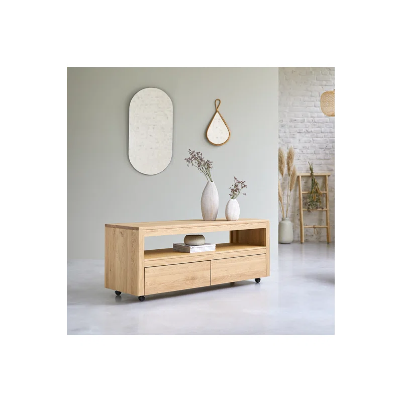 Anoa Oak 71'' Enclosed Storage TV Stand with Casters and Drawers