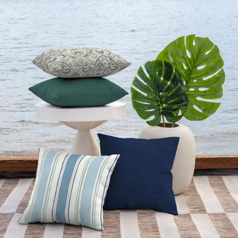 French Blue Striped Outdoor Square Throw Pillow Set