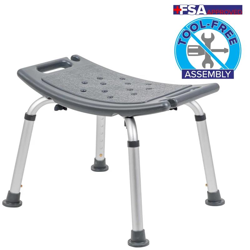 Adjustable Gray Bath & Shower Chair with Non-Slip, Tool-Free Assembly
