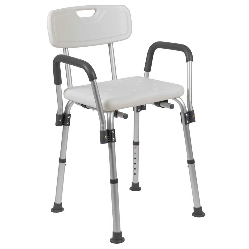 Adjustable White Plastic Bath & Shower Chair with Arms