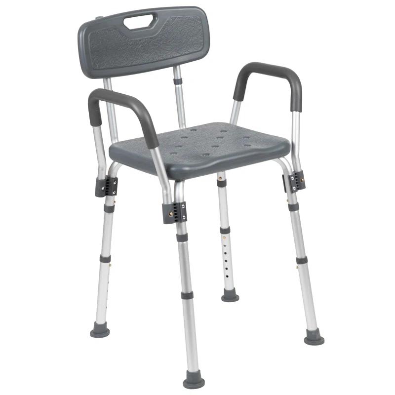 Adjustable Gray Safety Shower Chair with Quick Release Arms