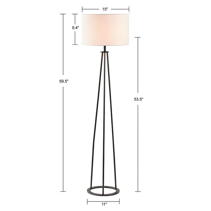 Clyde 60" Black Metal Tripod Floor Lamp with White Linen Shade