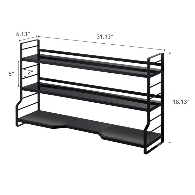 Modern Black Steel Countertop Kitchen Shelf with Gray Trivet Pads