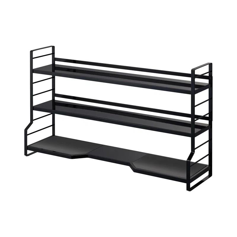 Modern Black Steel Countertop Kitchen Shelf with Gray Trivet Pads