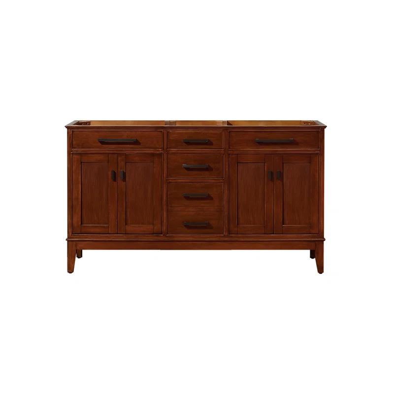Elegant 60" Tobacco Solid Wood Double Vanity Base Only