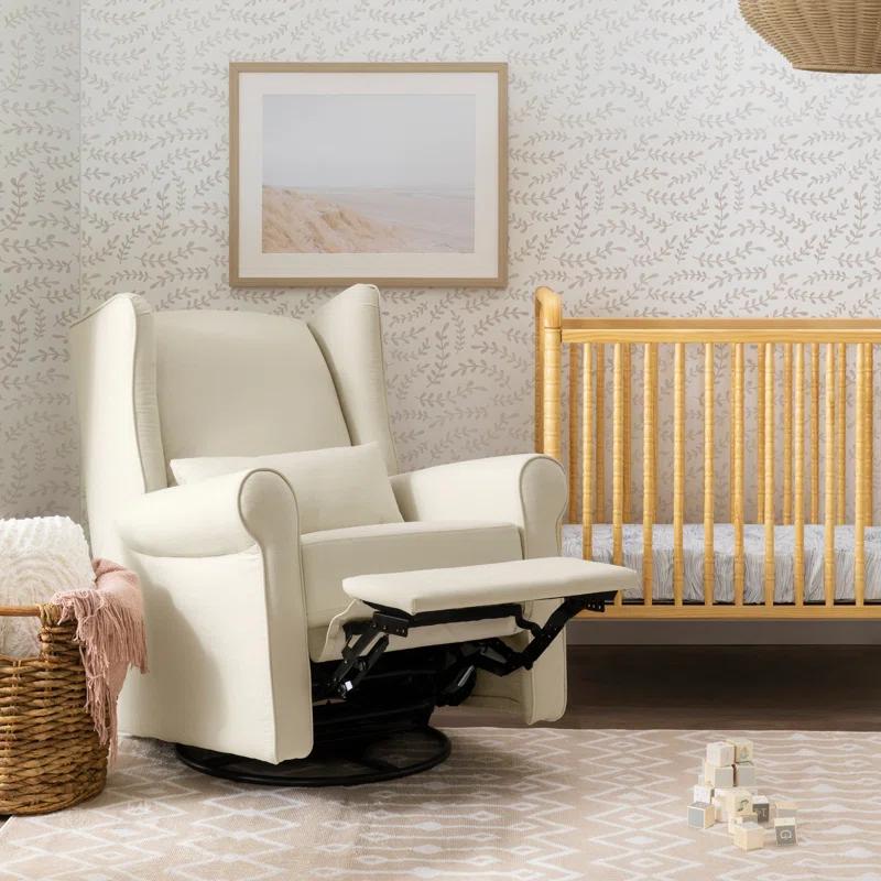 Natural Oat Swivel Recliner with Timeless Wingback Design