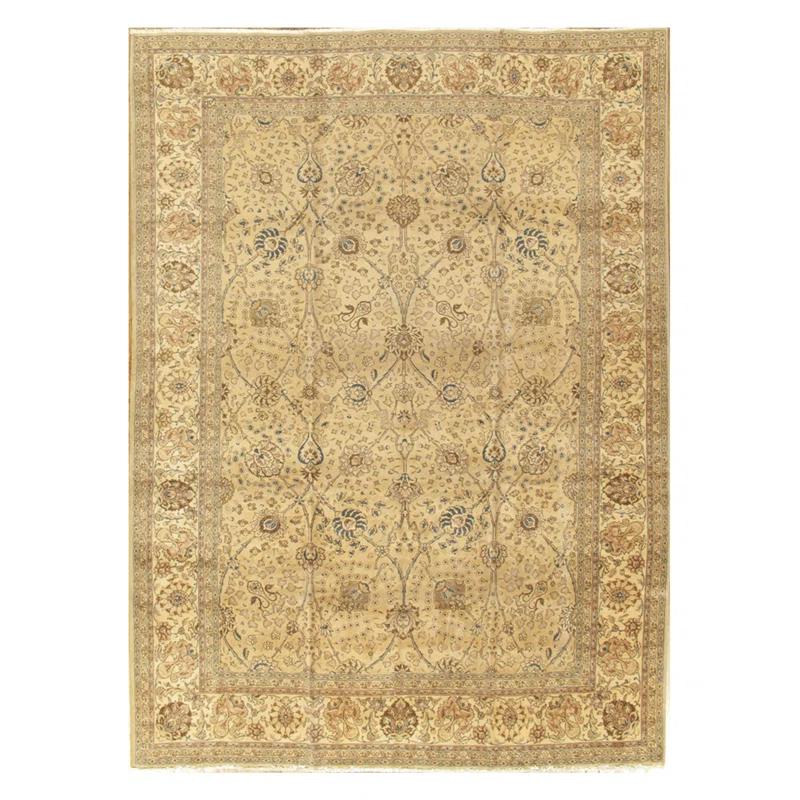 Antique One-of-a-Kind Rectangle 9'6" X 13'5" 1910s Wool Area Rug in Beige/Peach
