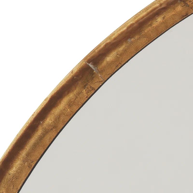 Elegant 36" Round Wood Dresser Mirror with Gold Leaf Metal Frame