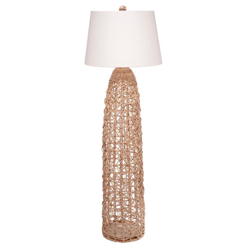 Kauai 73.5'' Natural Hand-Woven Corn Rope Floor Lamp with White Linen Shade