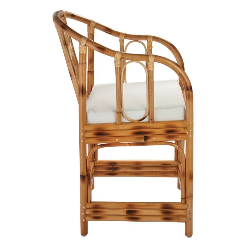 Handcrafted Geometric White Rattan Accent Chair