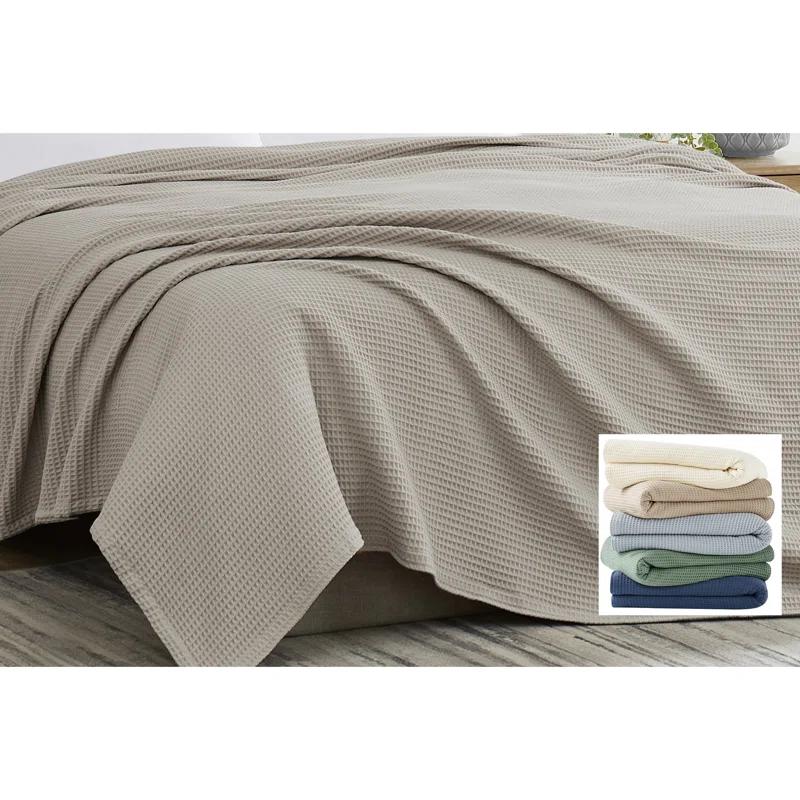 Luxurious King-Sized Grey Cotton Waffle-Knit Blanket