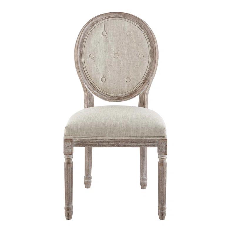 Chateau Comfort Beige Upholstered Dining Side Chair with Weathered Wood