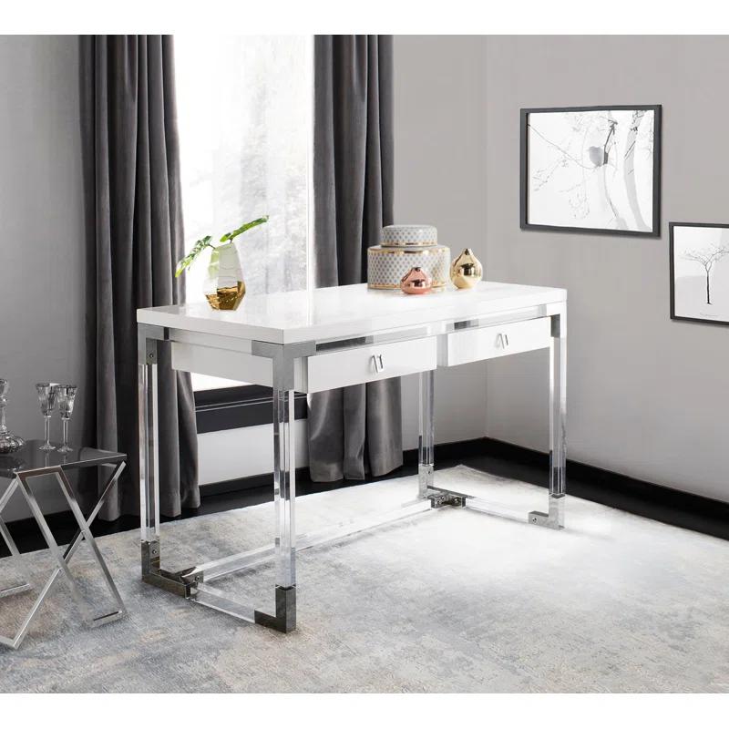 Elegante 24" White Lacquer & Lucite Desk with Drawers