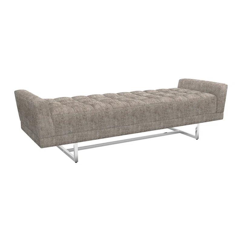 Bungalow Polished Nickel Upholstered Bench with Stainless Steel Base