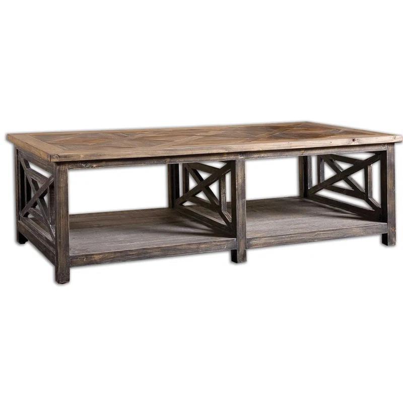 Transitional 56'' Rectangular Reclaimed Fir Coffee Table in Brushed Black