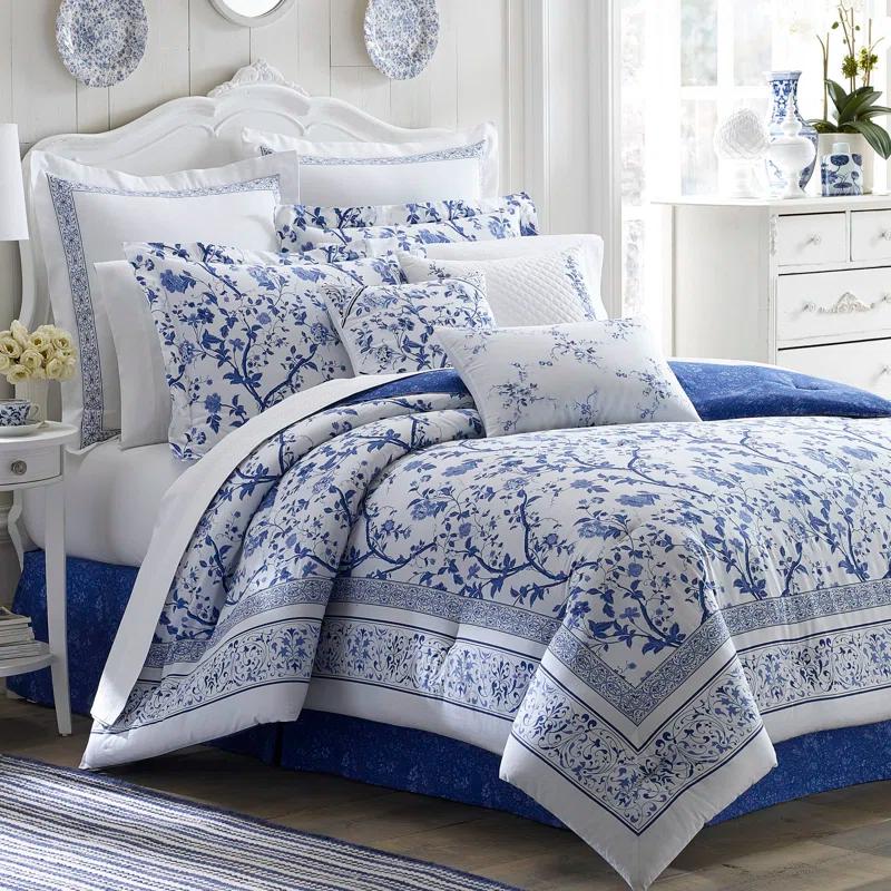 Luxurious Blue and White Embroidered Cotton Euro Sham